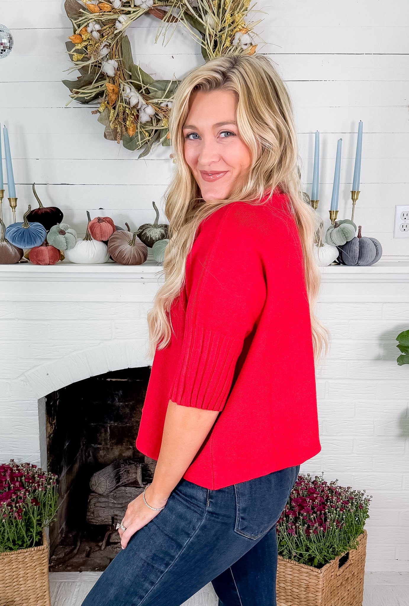 Sims Red Ribbed Turtleneck Sweater
