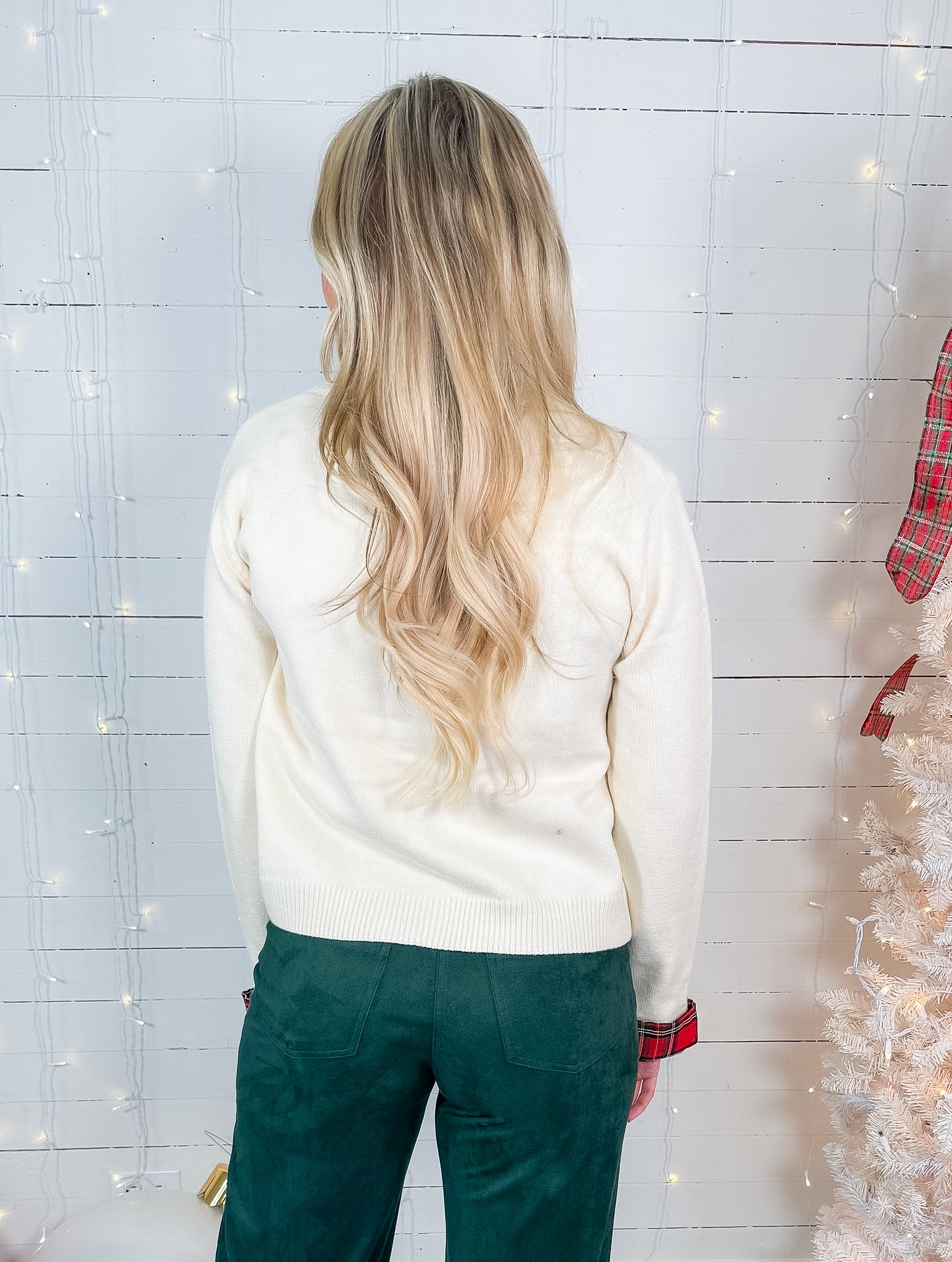 Skipper Cream + Red Plaid Trim Cardigan Sweater Entro