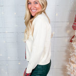 Skipper Cream + Red Plaid Trim Cardigan Sweater Entro