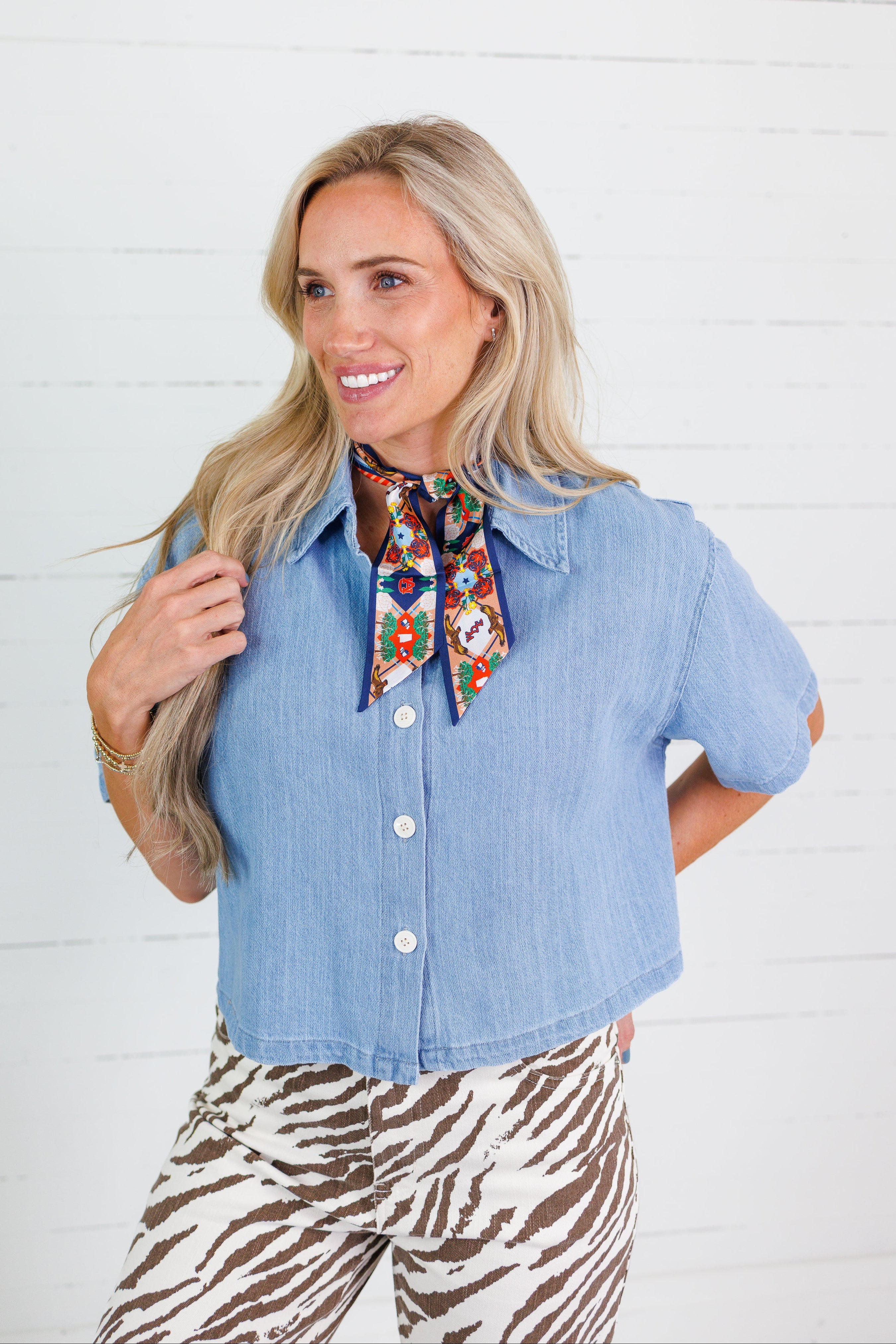 Skylar Relaxed Cropped Denim Shirt The Korner