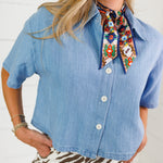Skylar Relaxed Cropped Denim Shirt The Korner