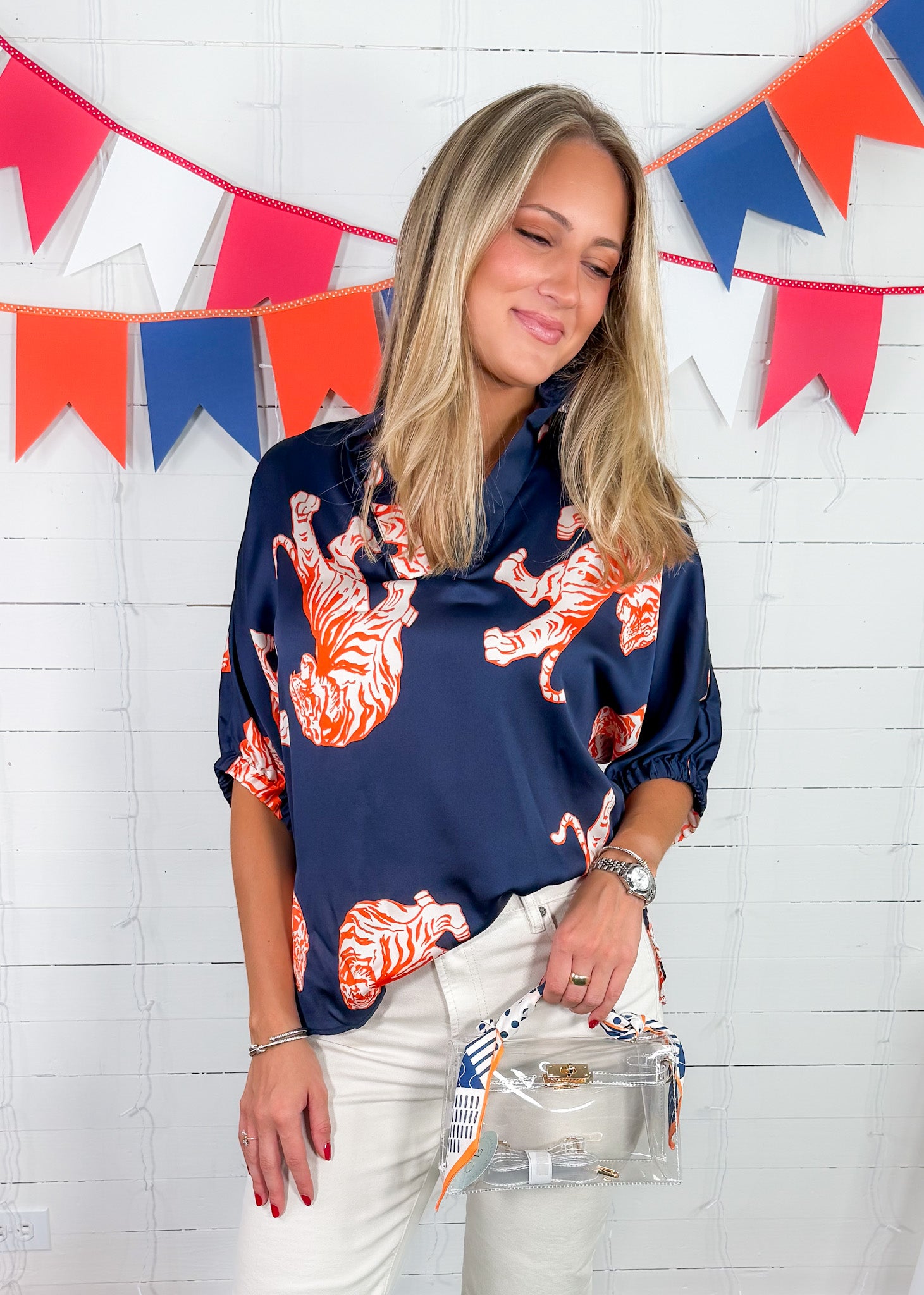 Sloan Auburn Tigress Navy Top Adrienne