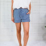 Sloan Blue Stripe Dolphin Hem Shorts Elle Grey