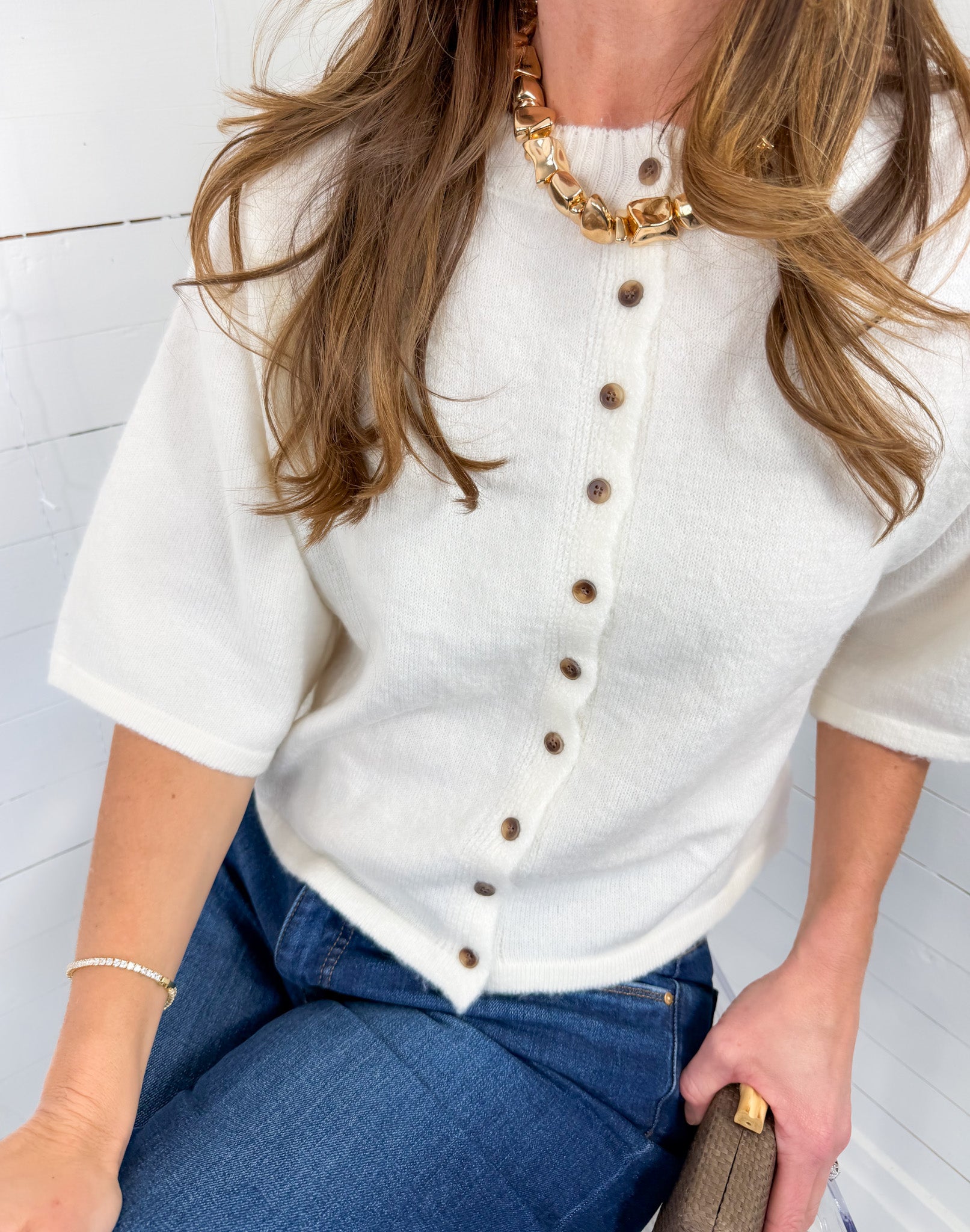 Sloss Ivory Boxy SS Cardigan MIMOSA