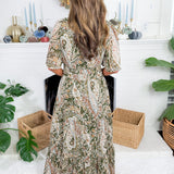 Smithson Olive Paisley Tiered Maxi Dress