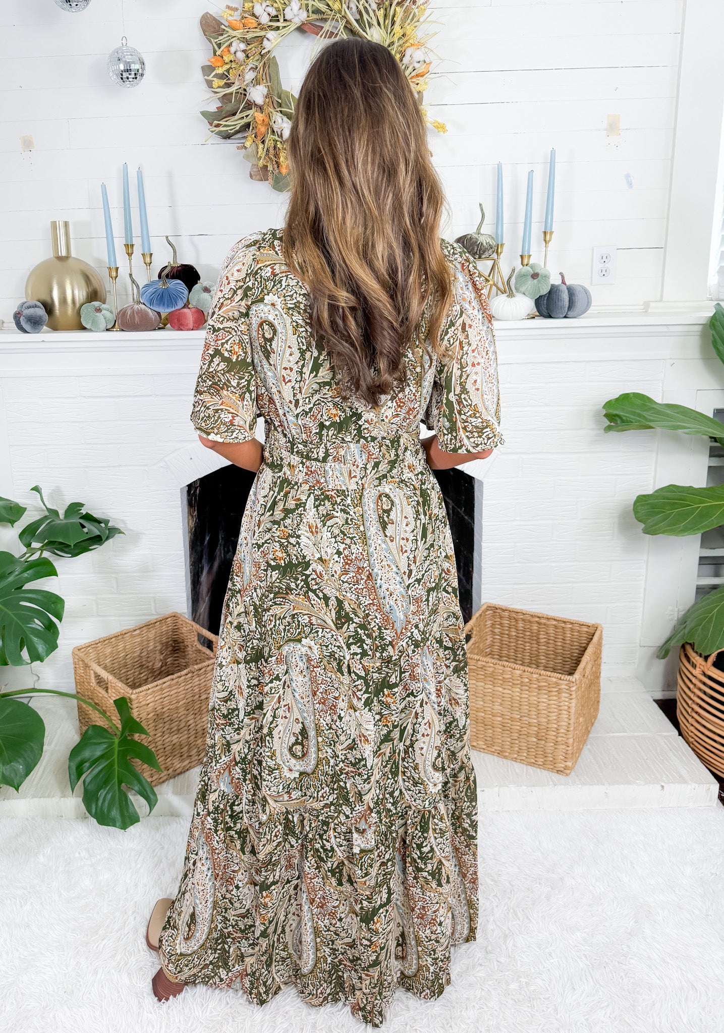 Smithson Olive Paisley Tiered Maxi Dress