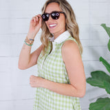 Soloman Lime Green Gingham Drop Waist Mini Dress