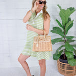 Soloman Lime Green Gingham Drop Waist Mini Dress