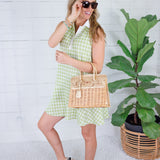 Soloman Lime Green Gingham Drop Waist Mini Dress
