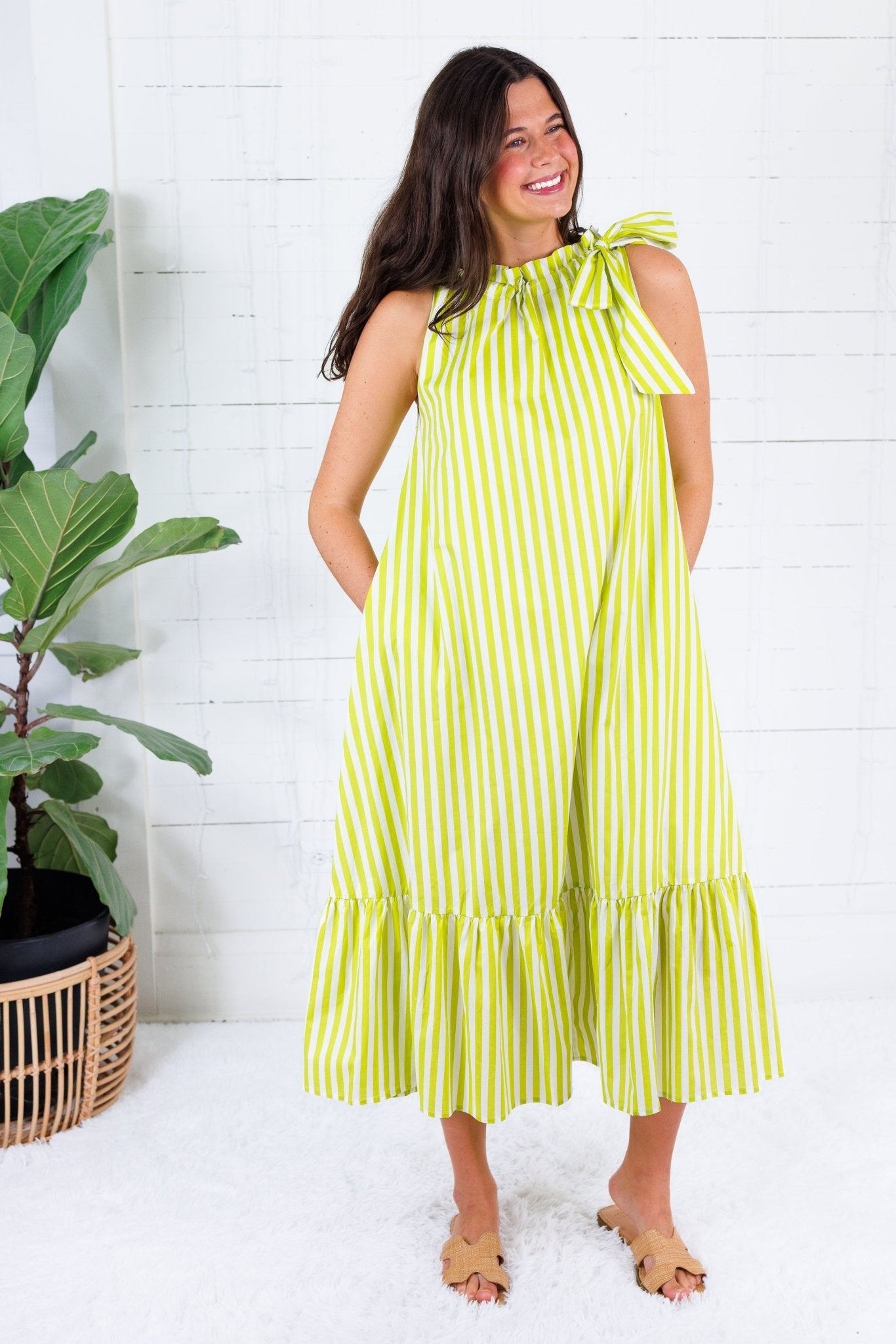 Sophia Lime Stripe Midi Dress
