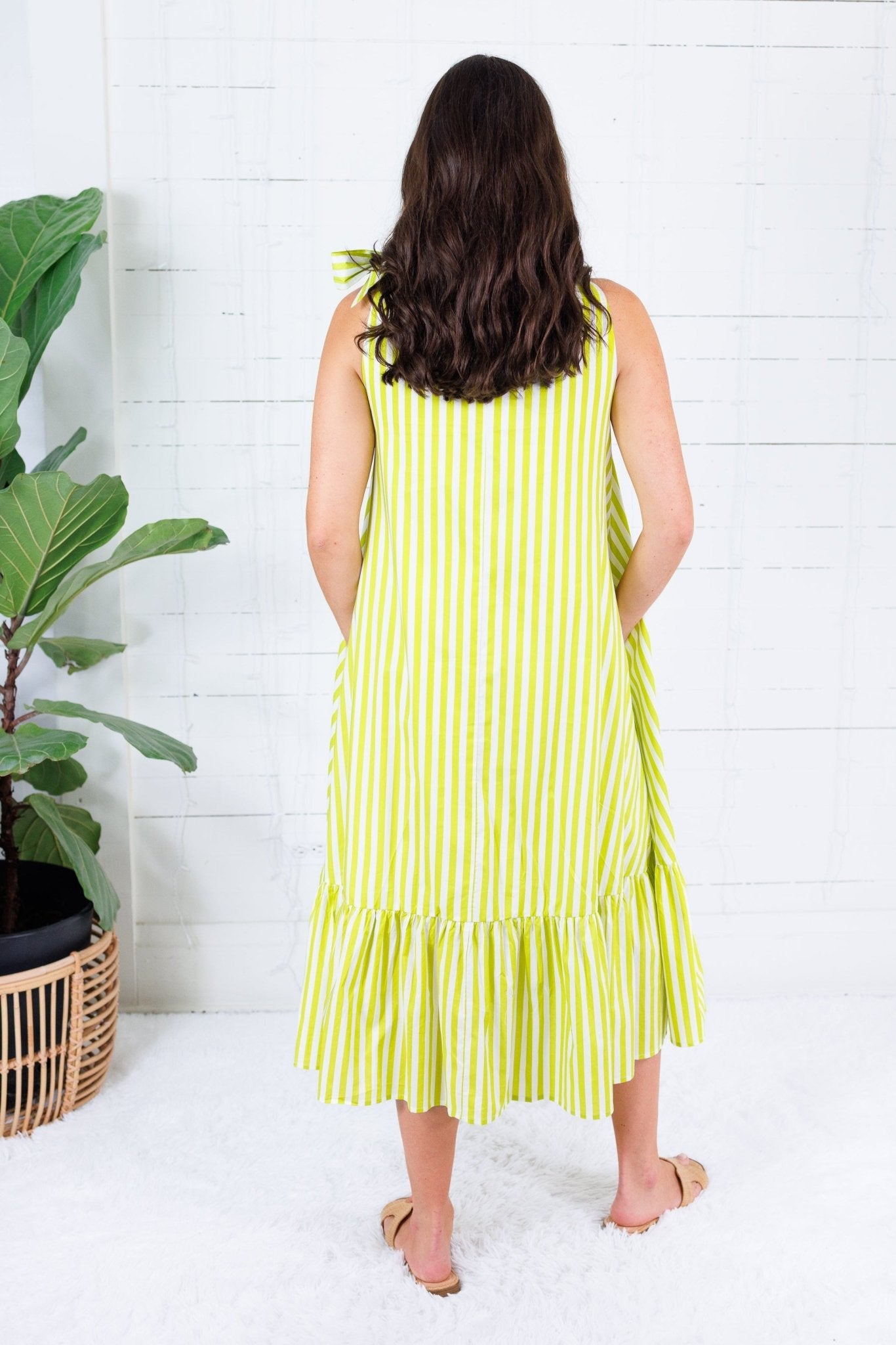 Sophia Lime Stripe Midi Dress