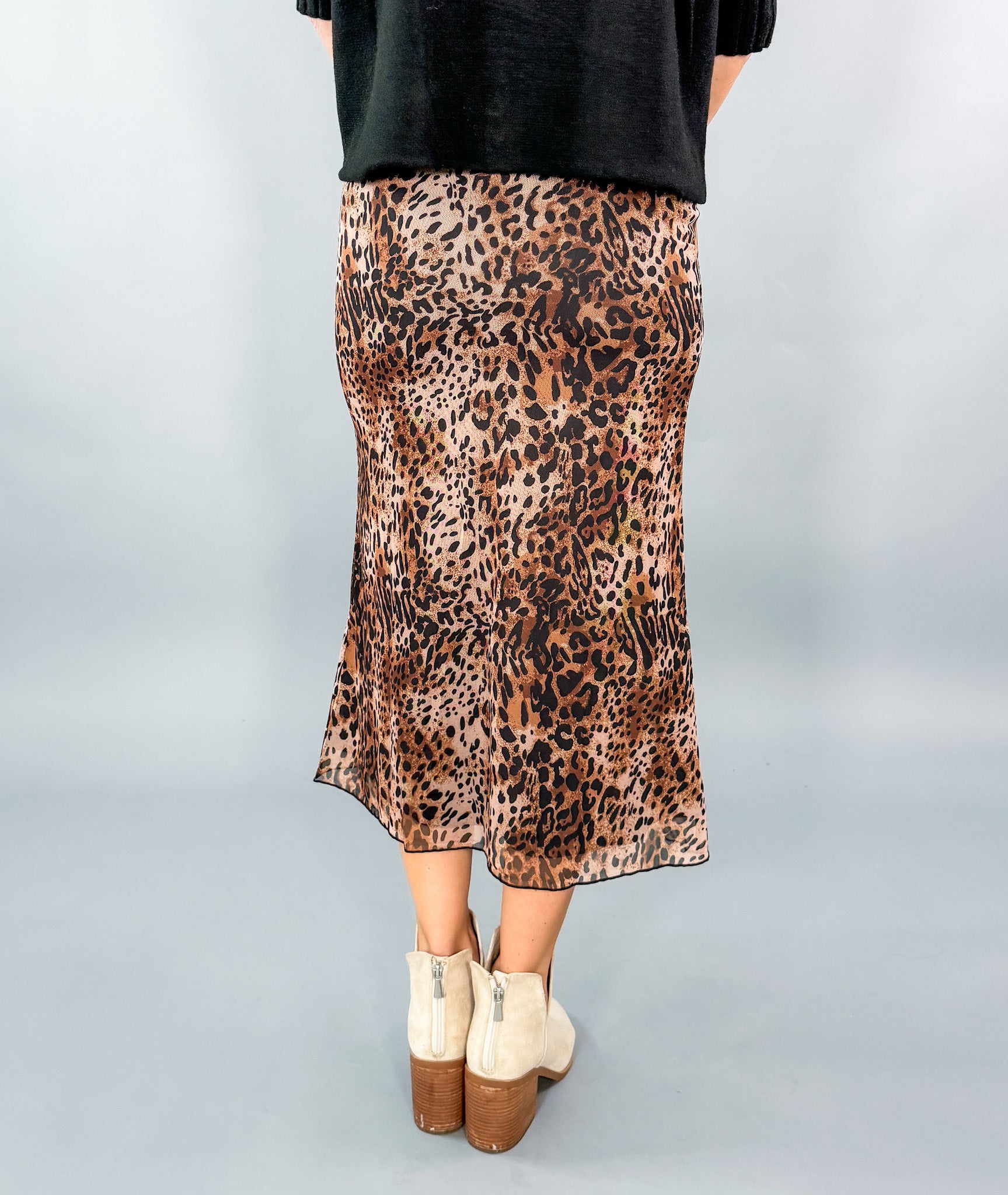 Starr Stretchy Leopard Print Mesh Midi Skirt