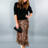 Starr Stretchy Leopard Print Mesh Midi Skirt