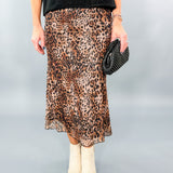 Starr Stretchy Leopard Print Mesh Midi Skirt