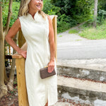 Stevie Ivory Stand Collar Denim Dress 