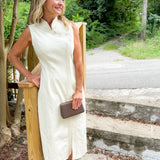 Stevie Ivory Stand Collar Denim Dress 
