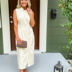 Stevie Ivory Stand Collar Denim Dress 
