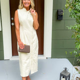 Stevie Ivory Stand Collar Denim Dress 