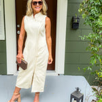 Stevie Ivory Stand Collar Denim Dress 