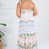 Strawberry Print Tiered Maxi Dress Lalavon