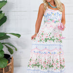 Strawberry Print Tiered Maxi Dress Lalavon