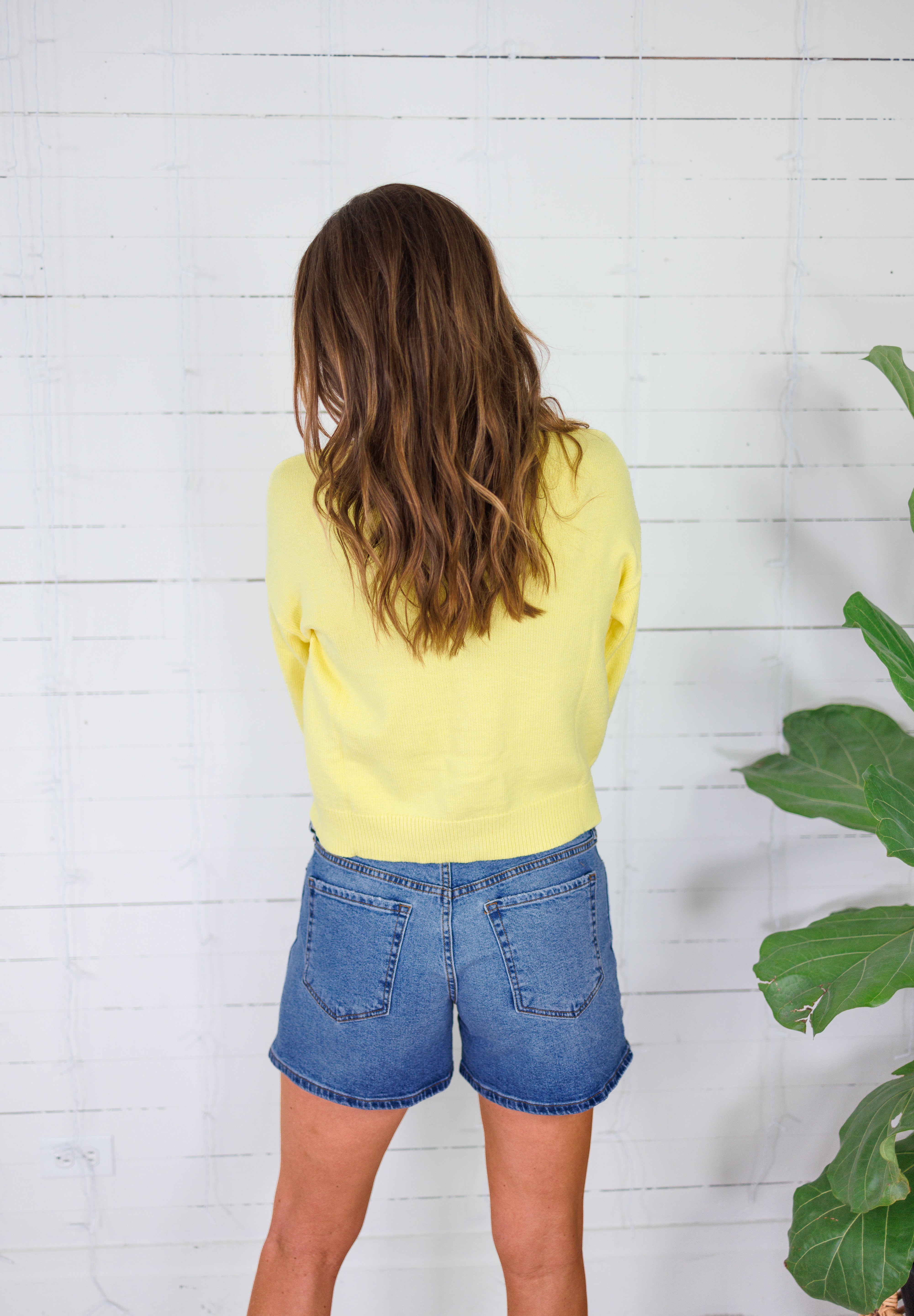 Sunshine Yellow + Blue Button Cardigan Sweater Buttermelon