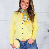 Sunshine Yellow + Blue Button Cardigan Sweater Buttermelon