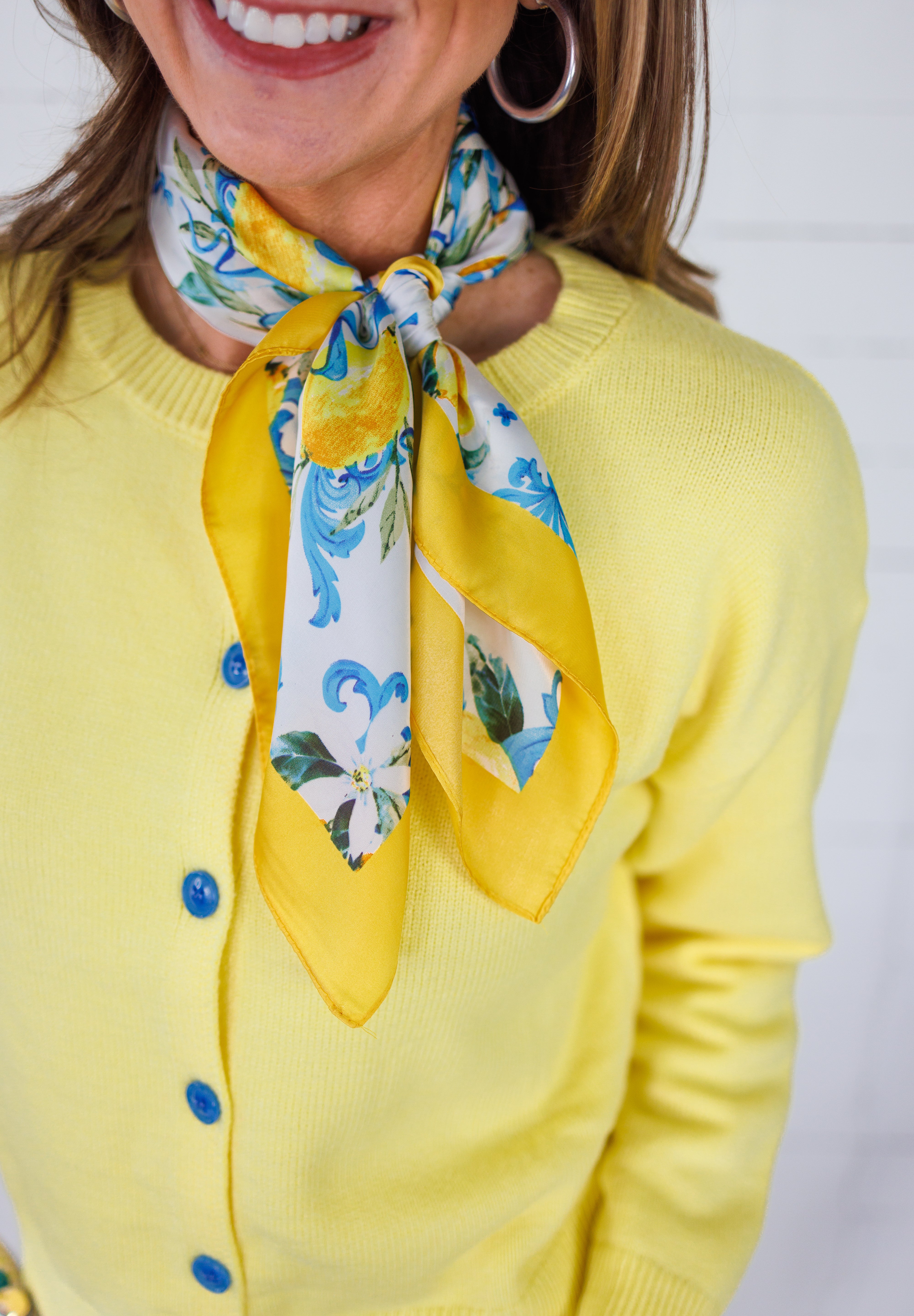 Sunshine Yellow + Blue Button Cardigan Sweater Buttermelon