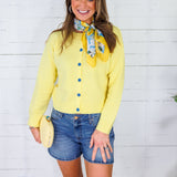 Sunshine Yellow + Blue Button Cardigan Sweater Buttermelon