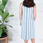 Susanna Teal Stripe Sleeveless Midi Dress