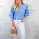 Sutton Sky Blue Eyelet Edge Top Jodifl 