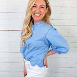 Sutton Sky Blue Eyelet Edge Top Jodifl 