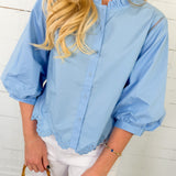 Sutton Sky Blue Eyelet Edge Top Jodifl 