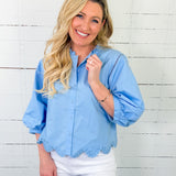 Sutton Sky Blue Eyelet Edge Top Jodifl 