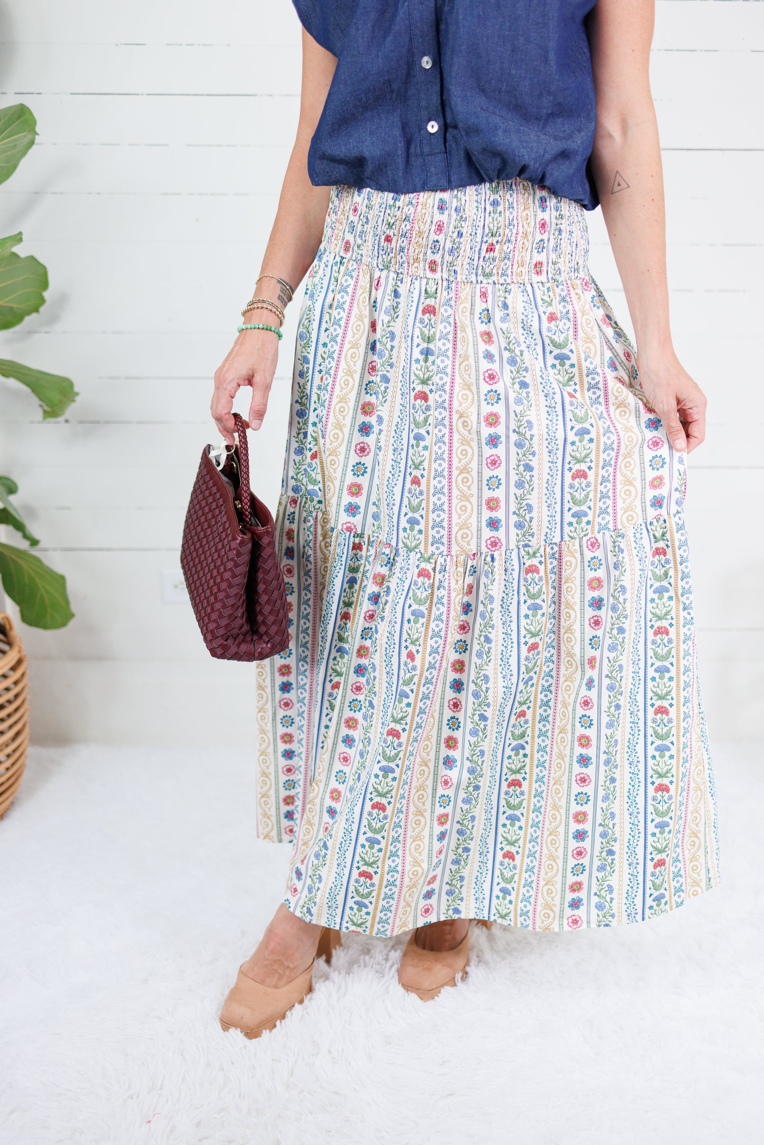Sylvia French Cottage Floral Tier Maxi Skirt Karlie