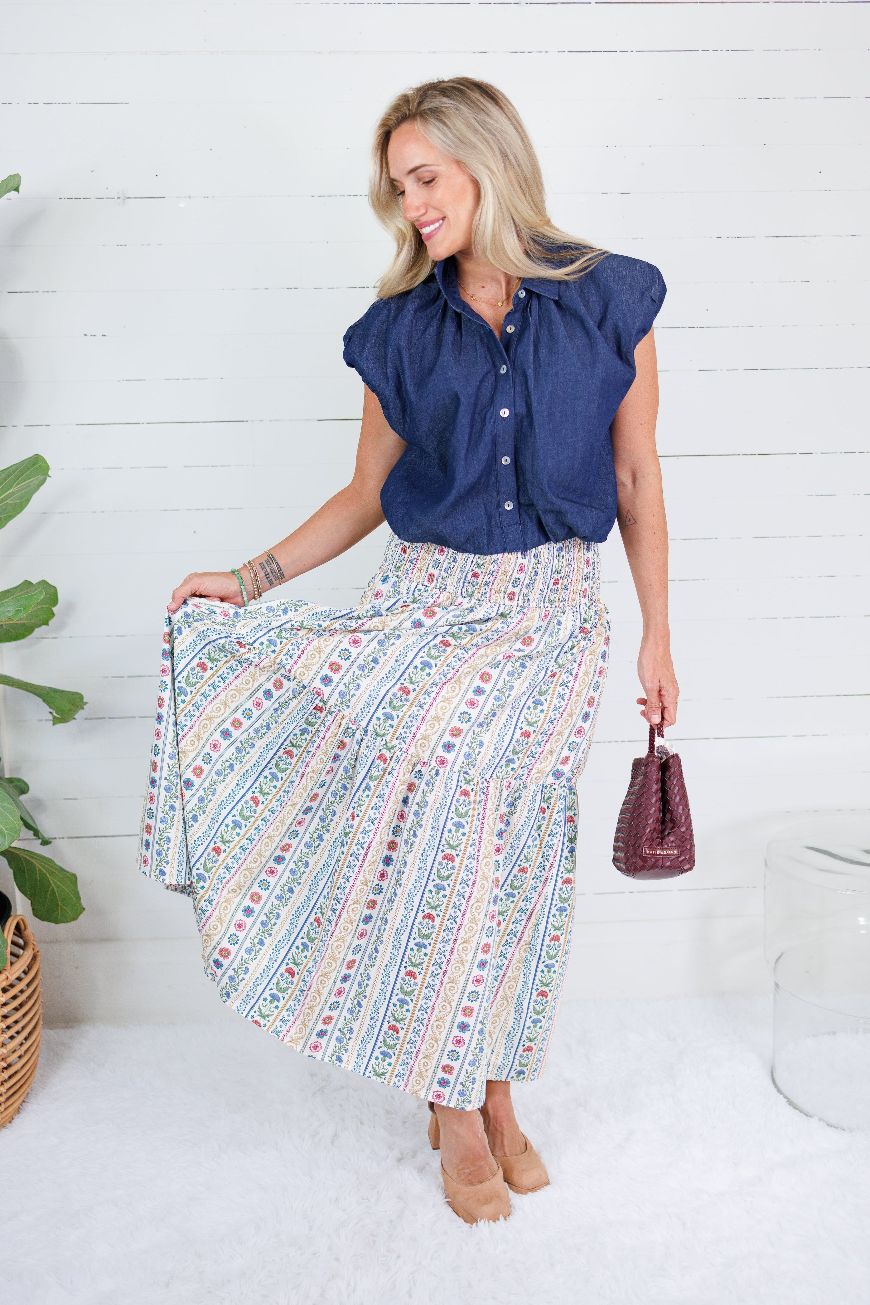 Sylvia French Cottage Floral Tier Maxi Skirt Karlie