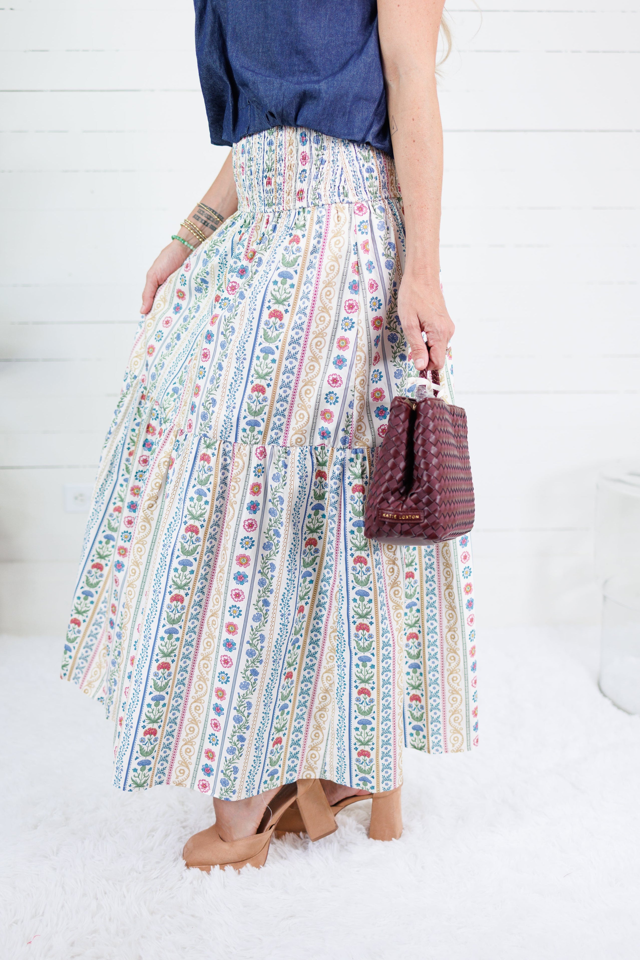 Sylvia French Cottage Floral Tier Maxi Skirt Karlie
