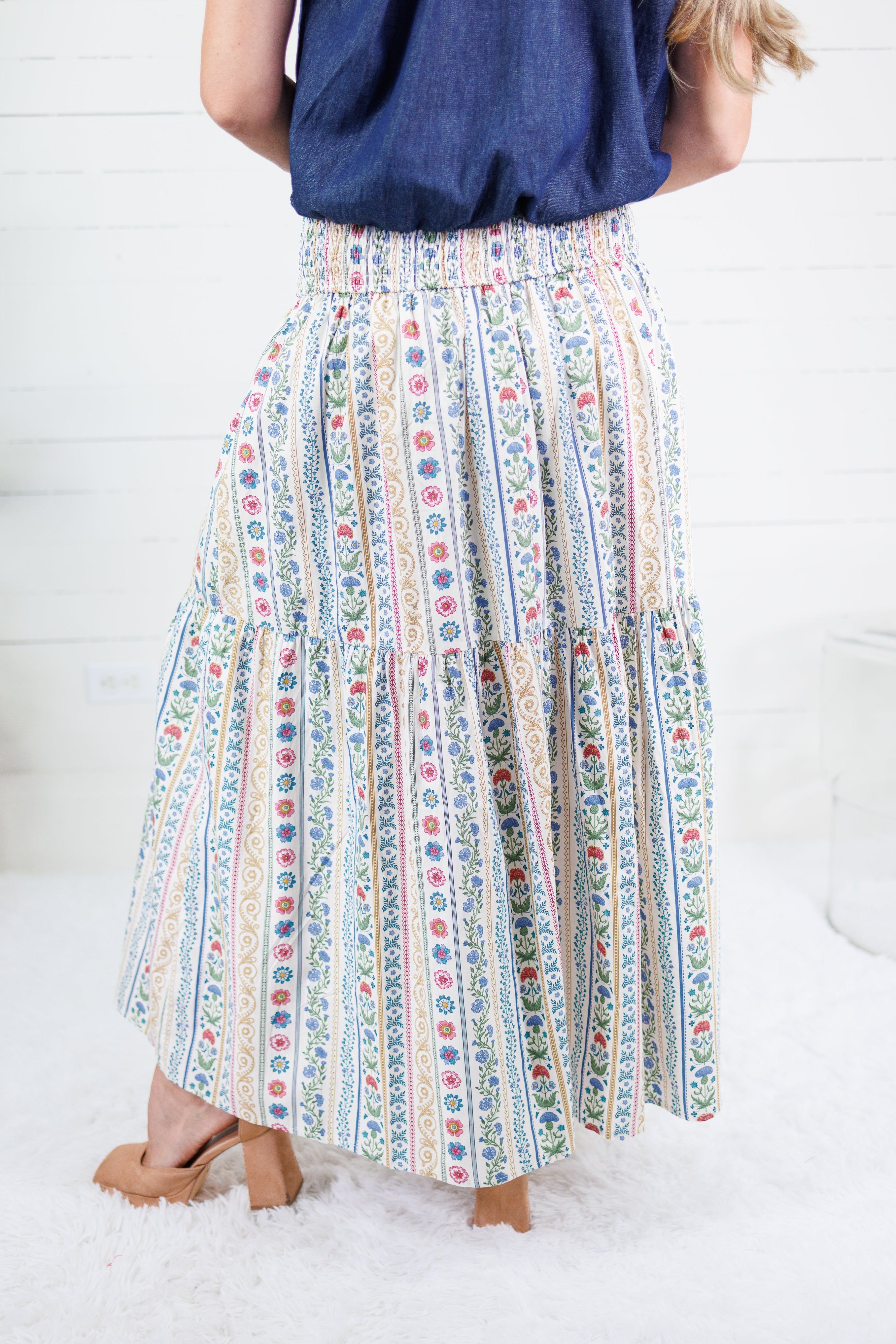 Sylvia French Cottage Floral Tier Maxi Skirt Karlie