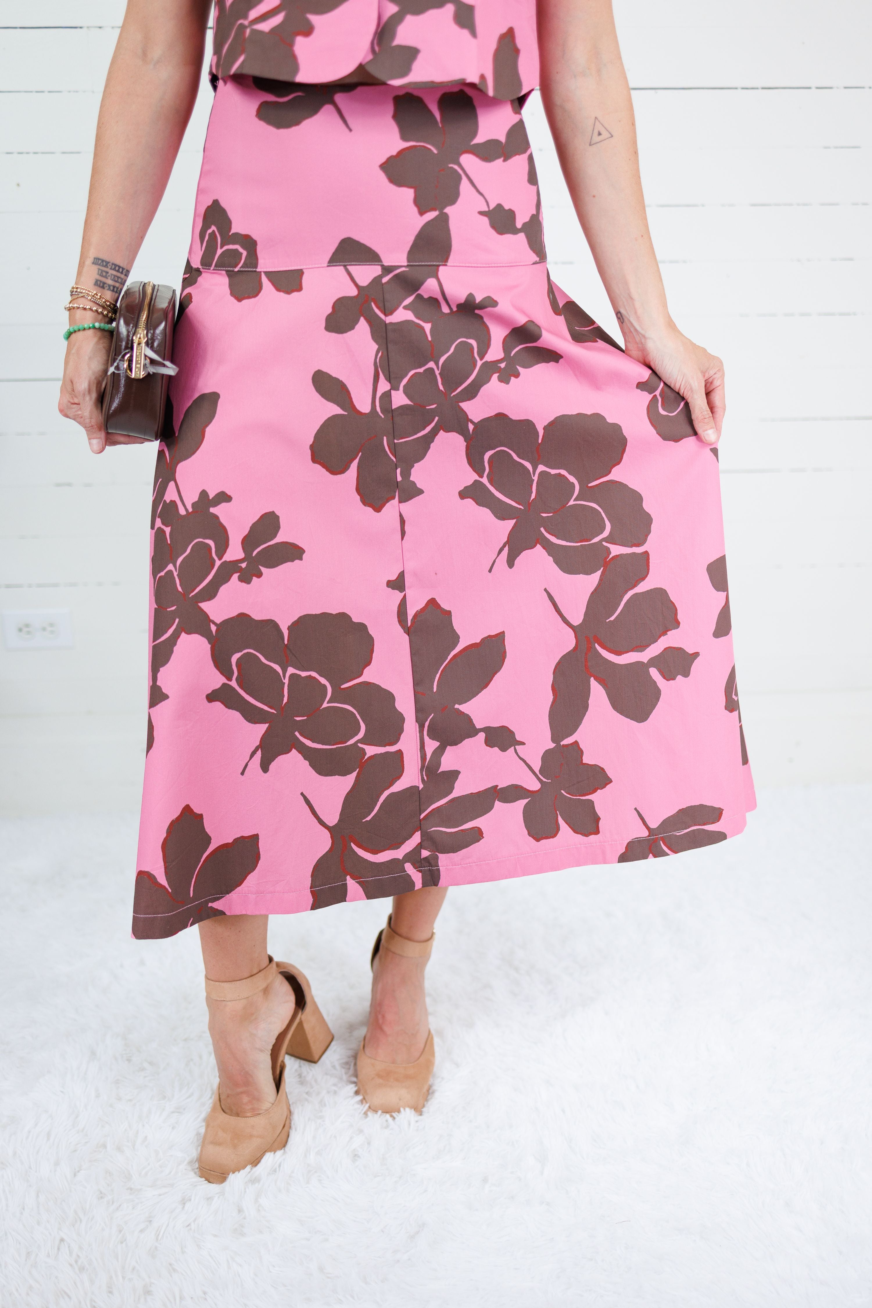 Sylvia Pink + Brown Abstract Skirt Entro
