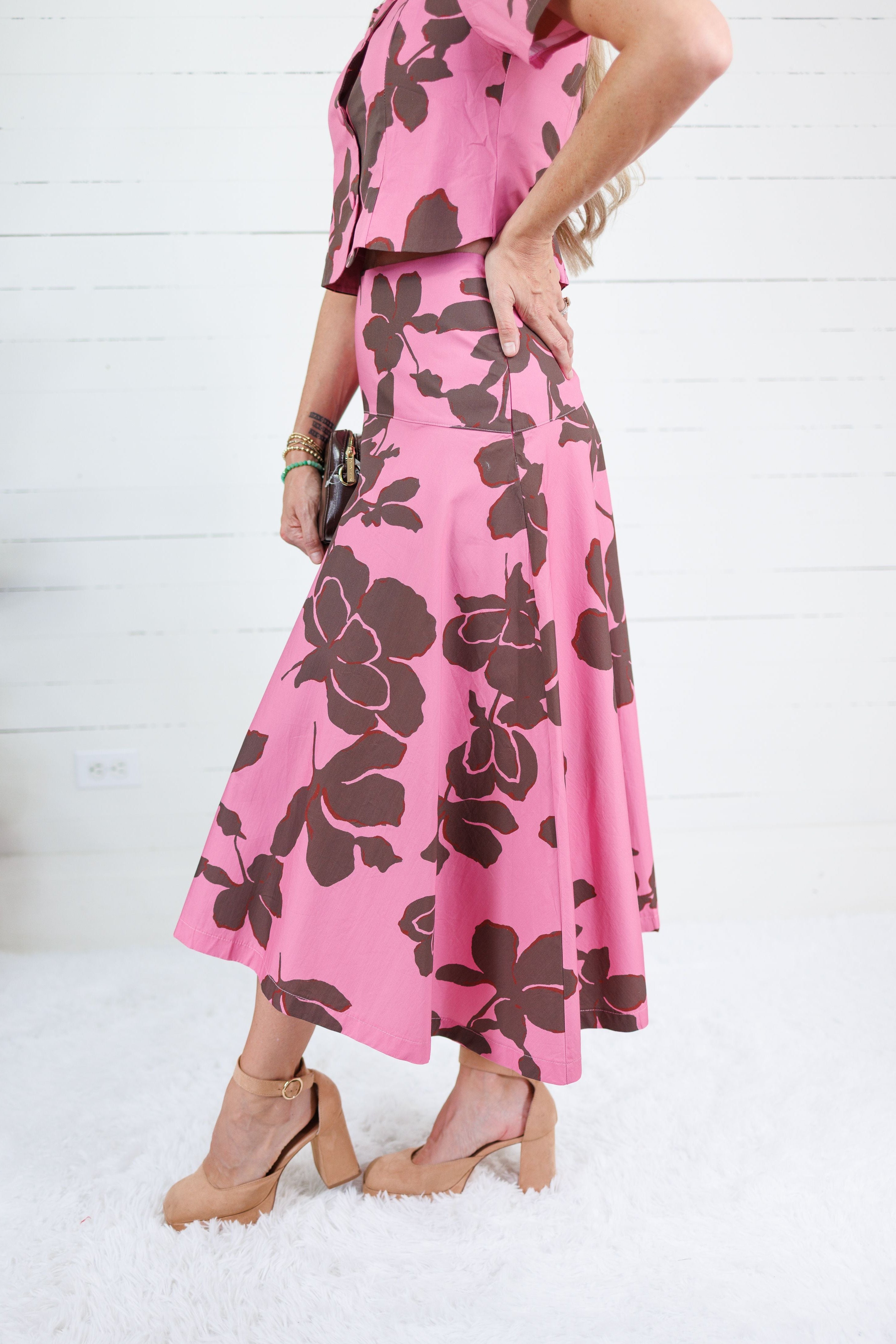 Sylvia Pink + Brown Abstract Skirt Entro
