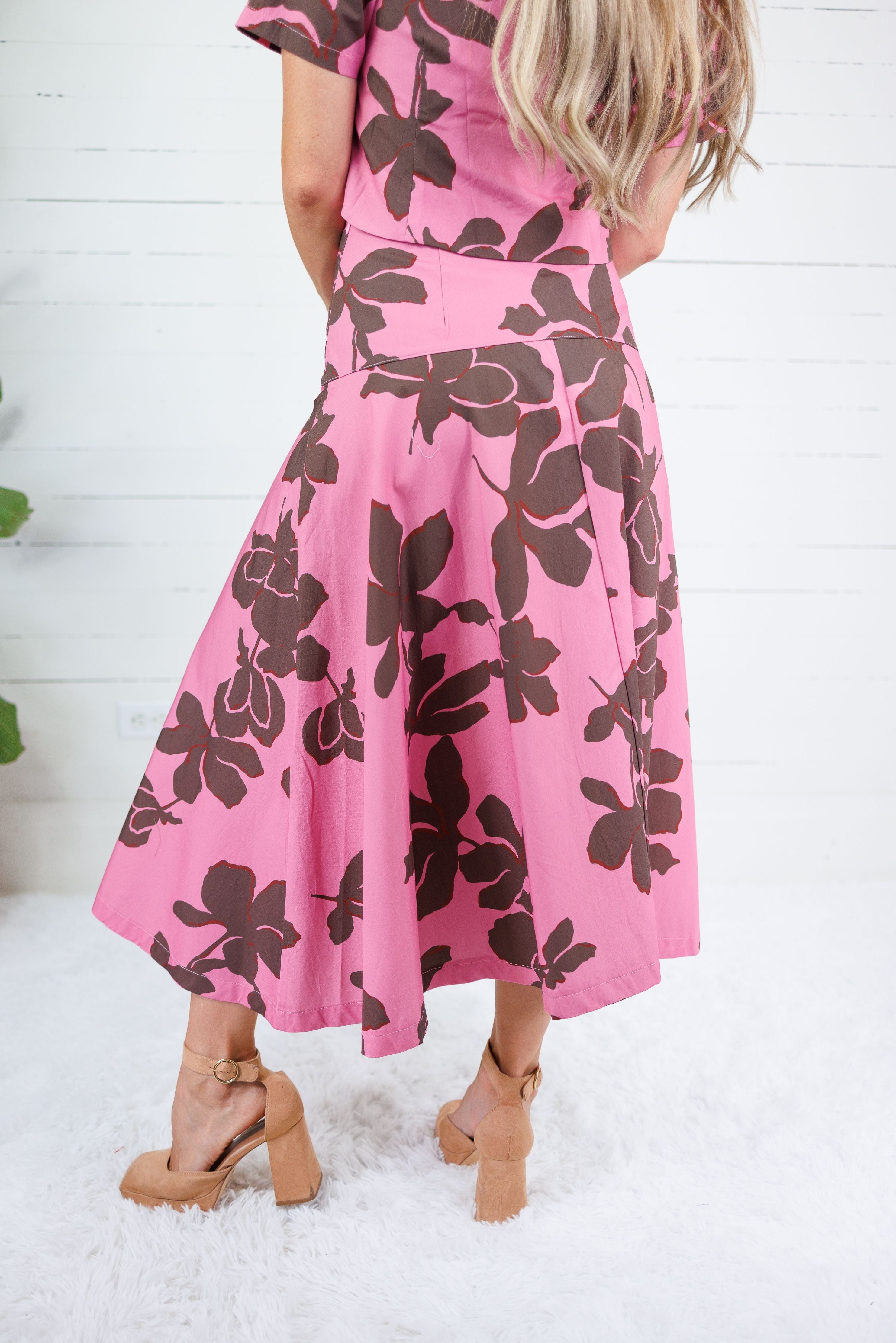 Sylvia Pink + Brown Abstract Skirt Entro