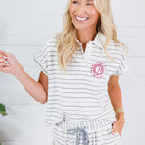 Tailgate Grey Stripe Cap Sleeve Top Elle Grey