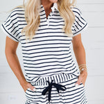 Tailgate Navy Stripe Cap Sleeve Top Elle Grey