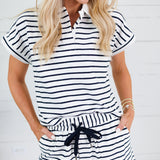 Tailgate Navy Stripe Cap Sleeve Top Elle Grey