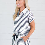 Tailgate Navy Stripe Cap Sleeve Top Elle Grey