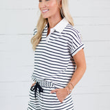 Tailgate Navy Stripe Cap Sleeve Top Elle Grey