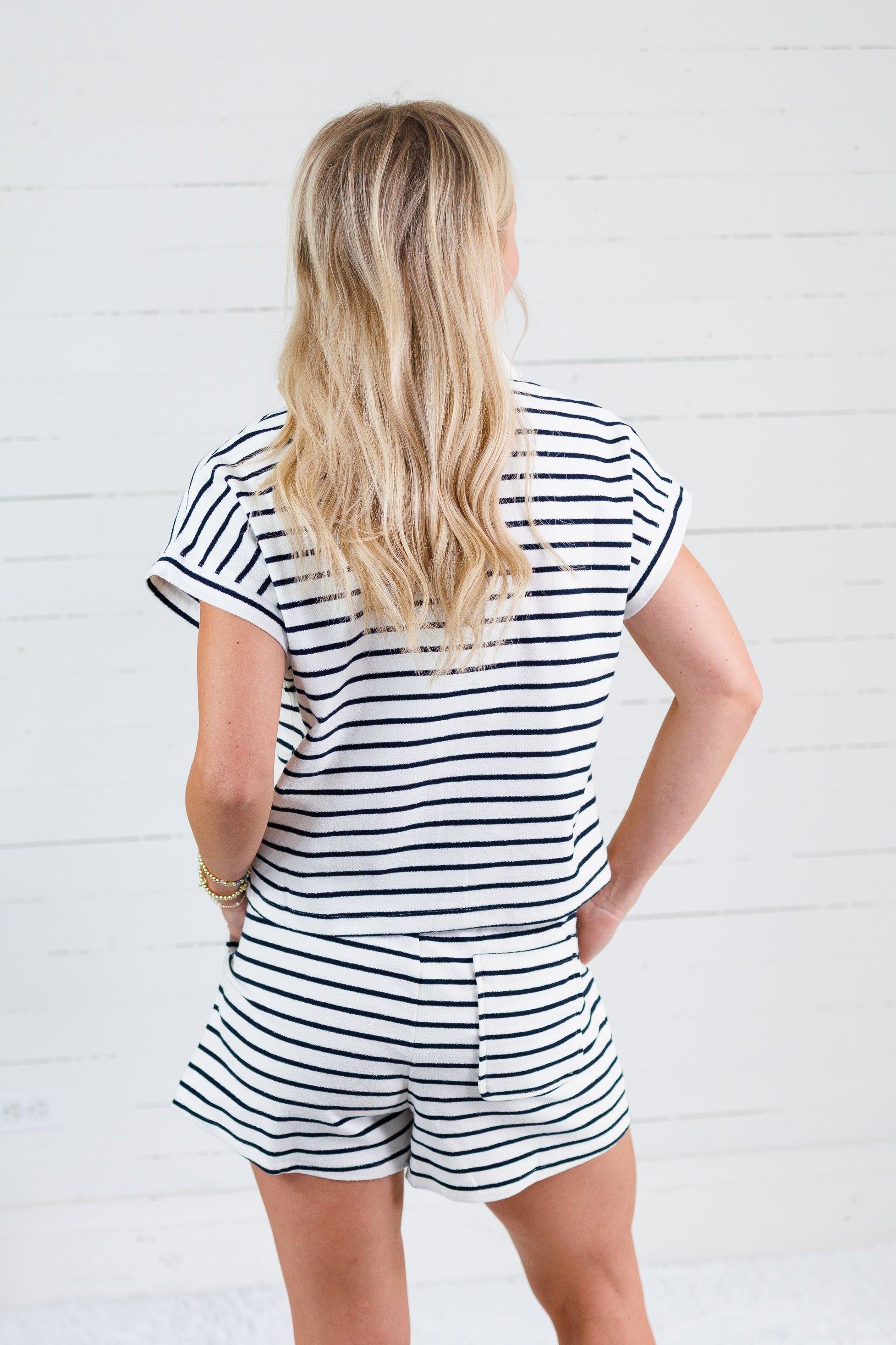 Tailgate Navy Stripe Cap Sleeve Top Elle Grey