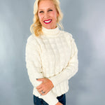 Talia Puff Squares Ivory Mock Neck Sweater