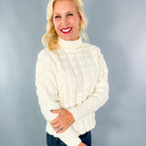 Talia Puff Squares Ivory Mock Neck Sweater