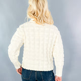 Talia Puff Squares Ivory Mock Neck Sweater